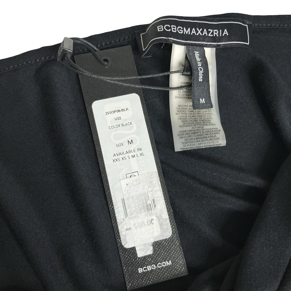 BCBGMAXAZRIA Top Womens M Black Fitted Bodycon Ruched Asymmetrical One Shoulder - Picture 4 of 11